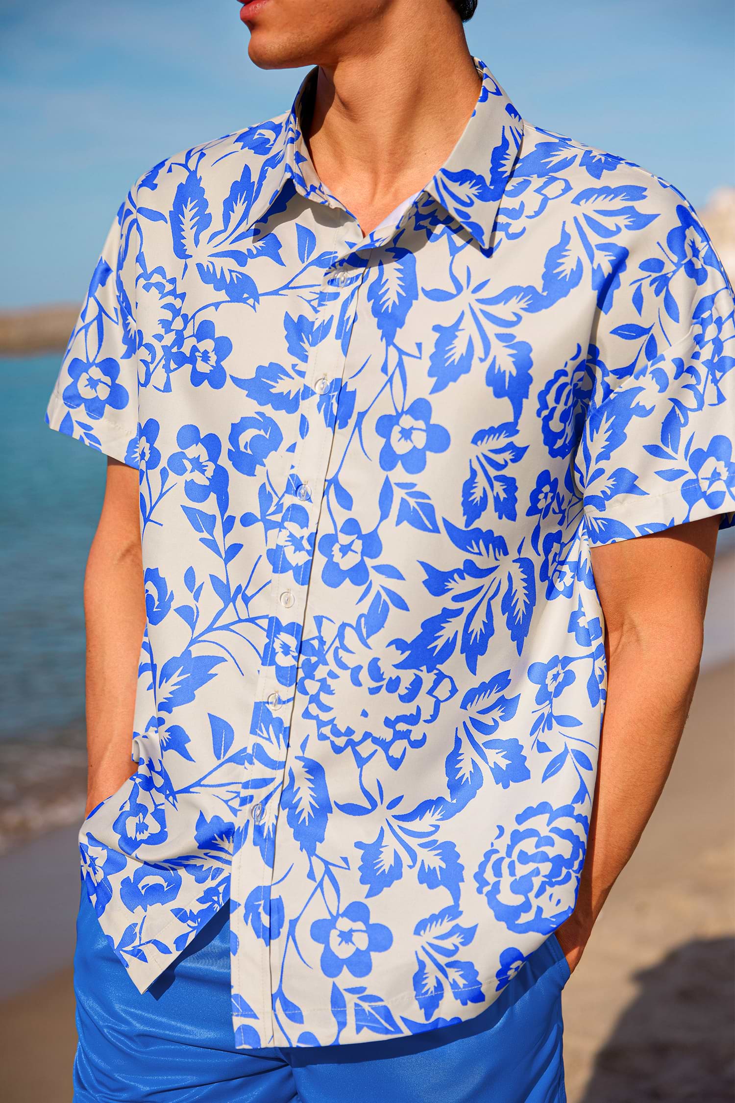 Men's Floral Print Button-Front Shirt Men's Floral Print Button-Front Shirt