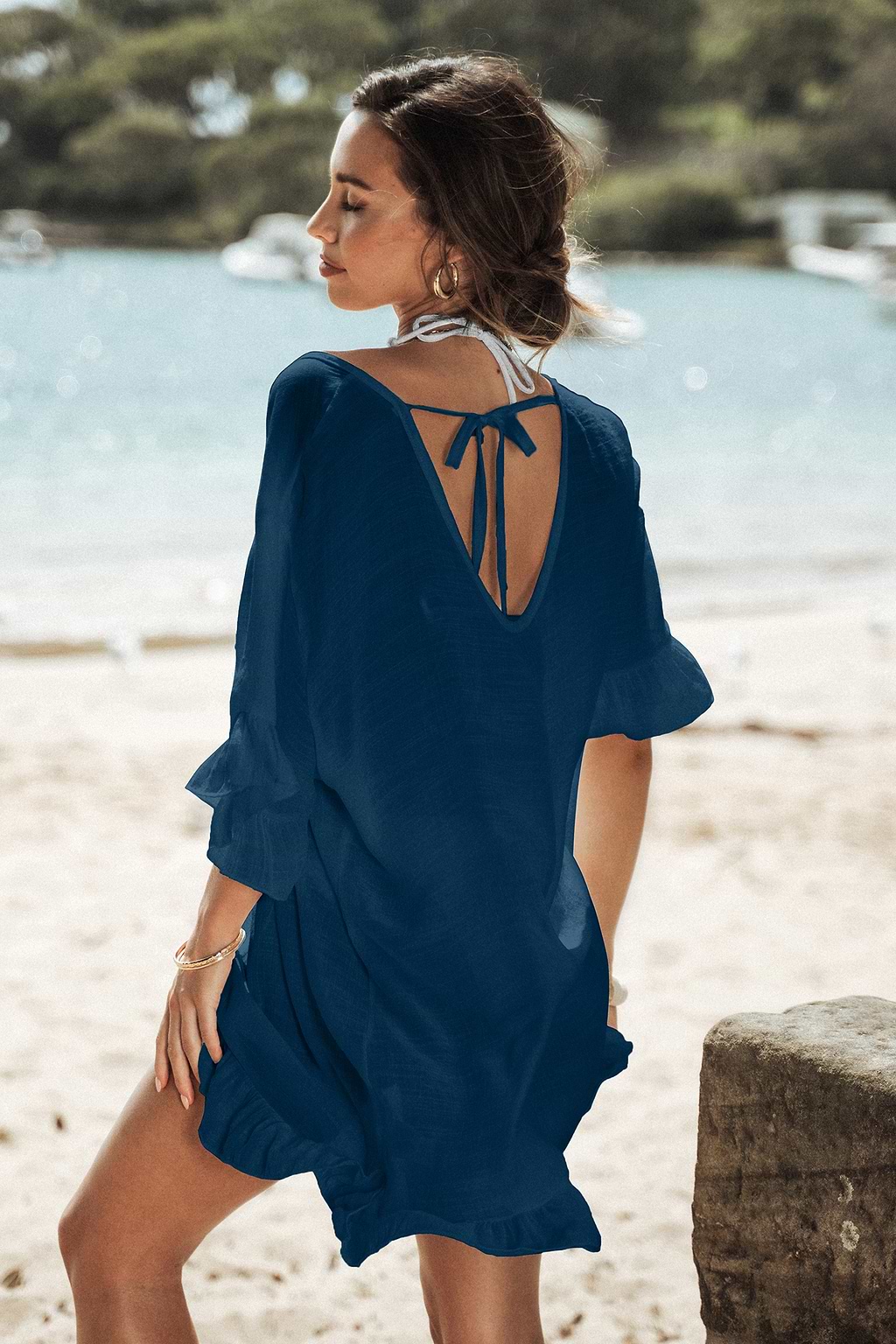 Coastal Serenity Navy Cover-Up Mini Dress