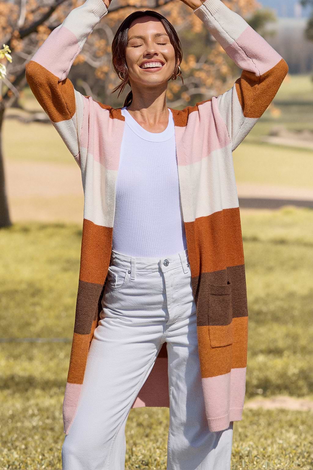 Halloween Colorblock Open Front Long Sleeve Longline Cardigan