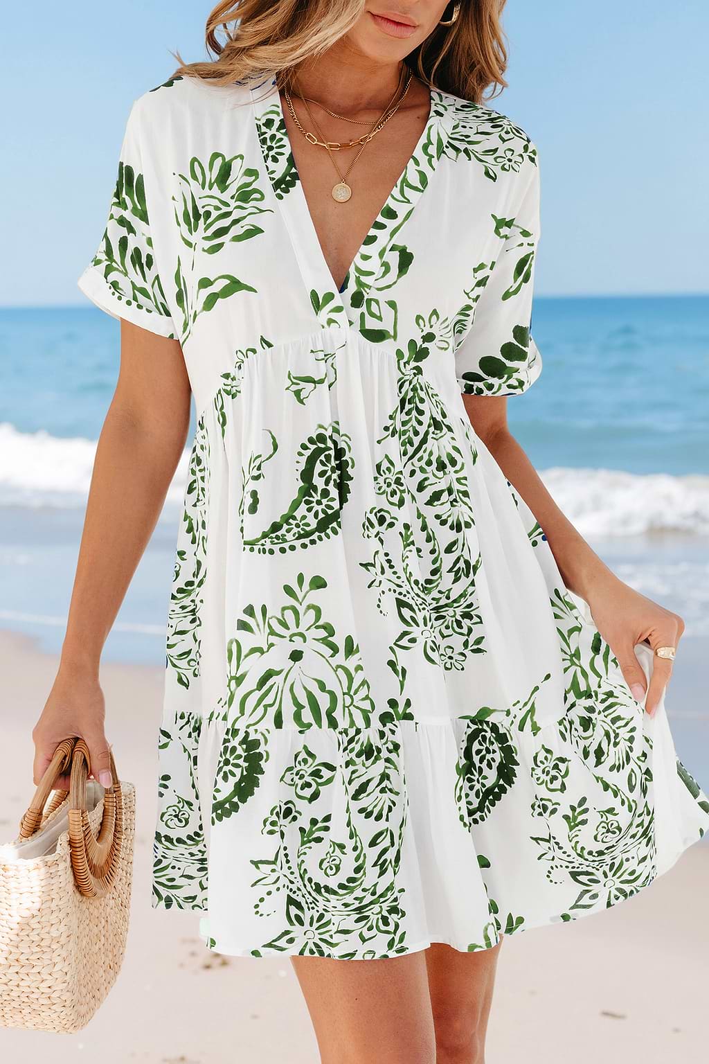 Seaside Watercolor Paisley Cover-Up Mini Dress