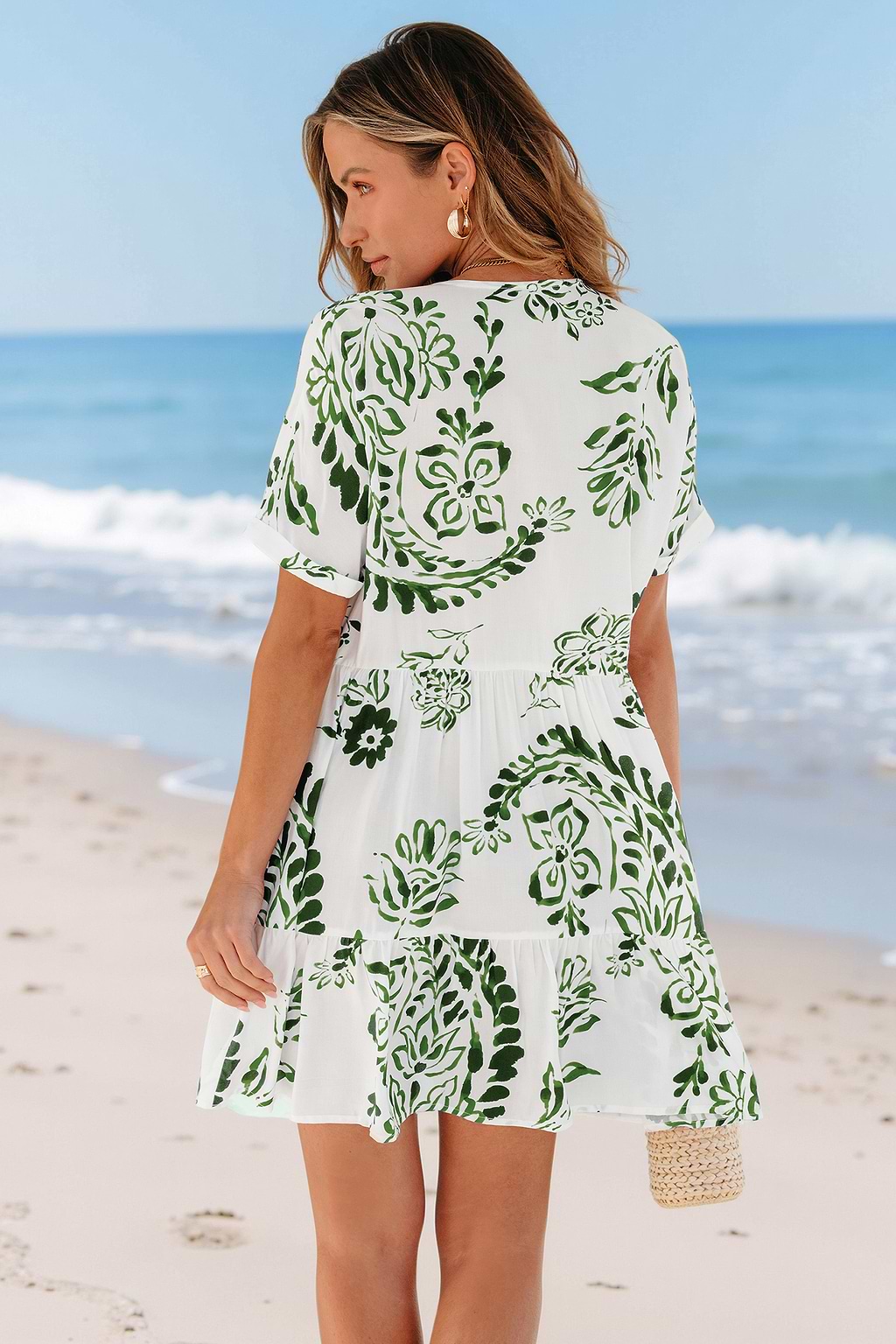 Minivestido playero con estampado de cachemira y acuarela