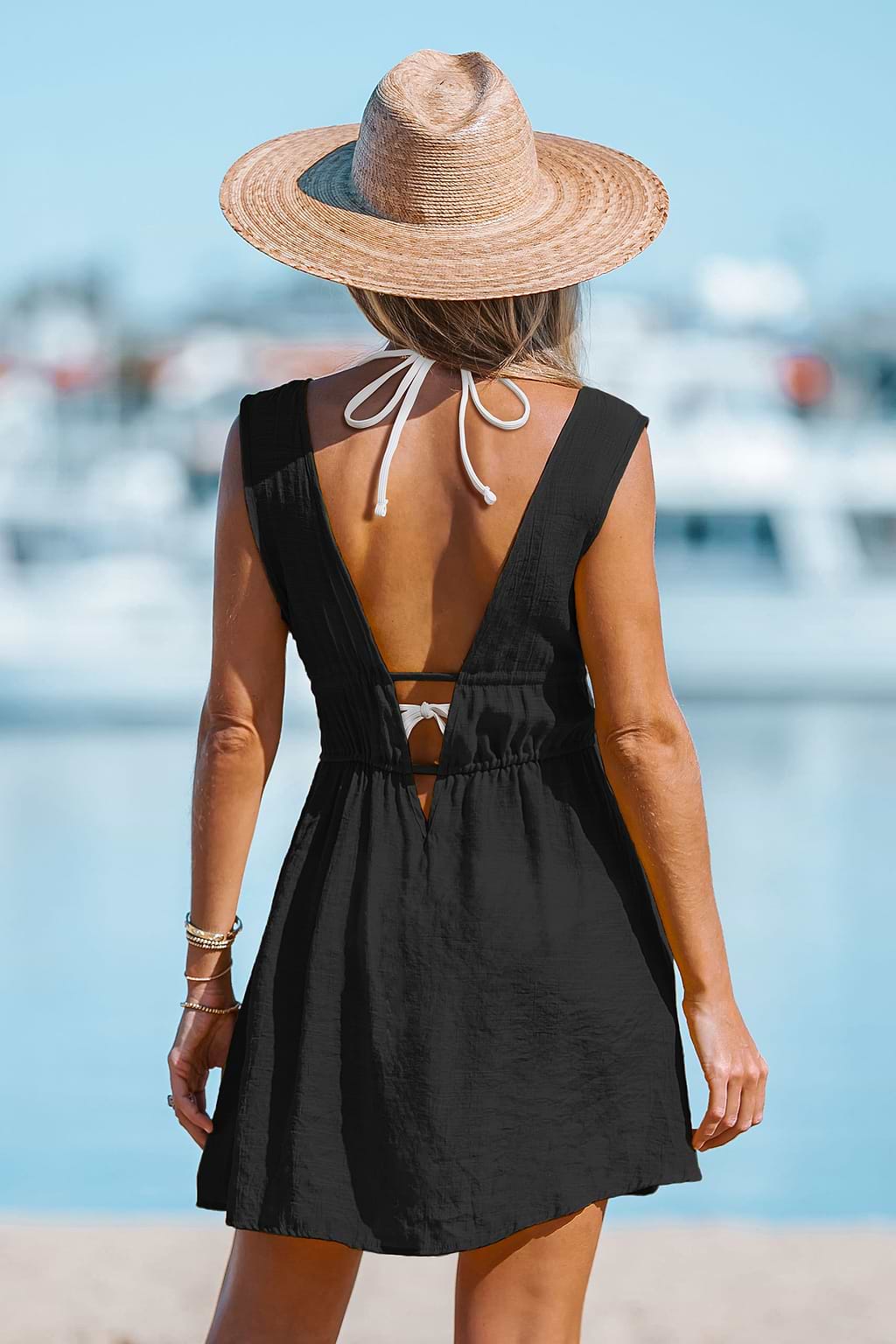 Lace Up Backless Cover-Up Dress