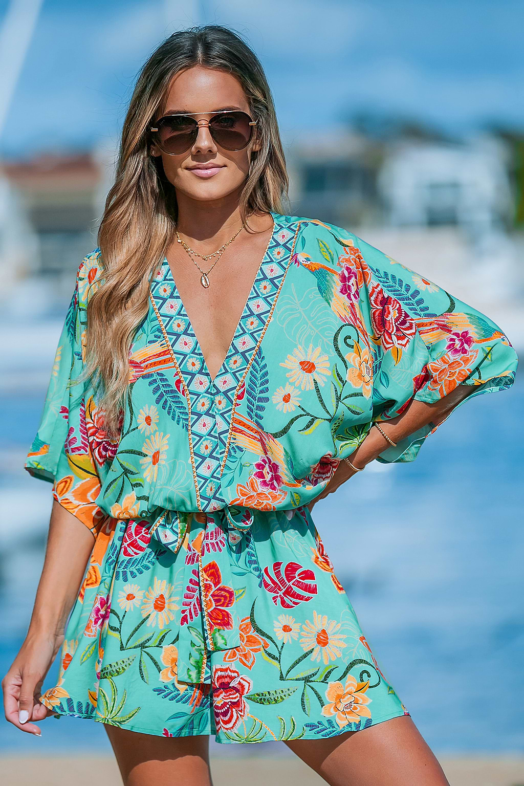 Tropical Dolman Sleeve Casual Mini Dress