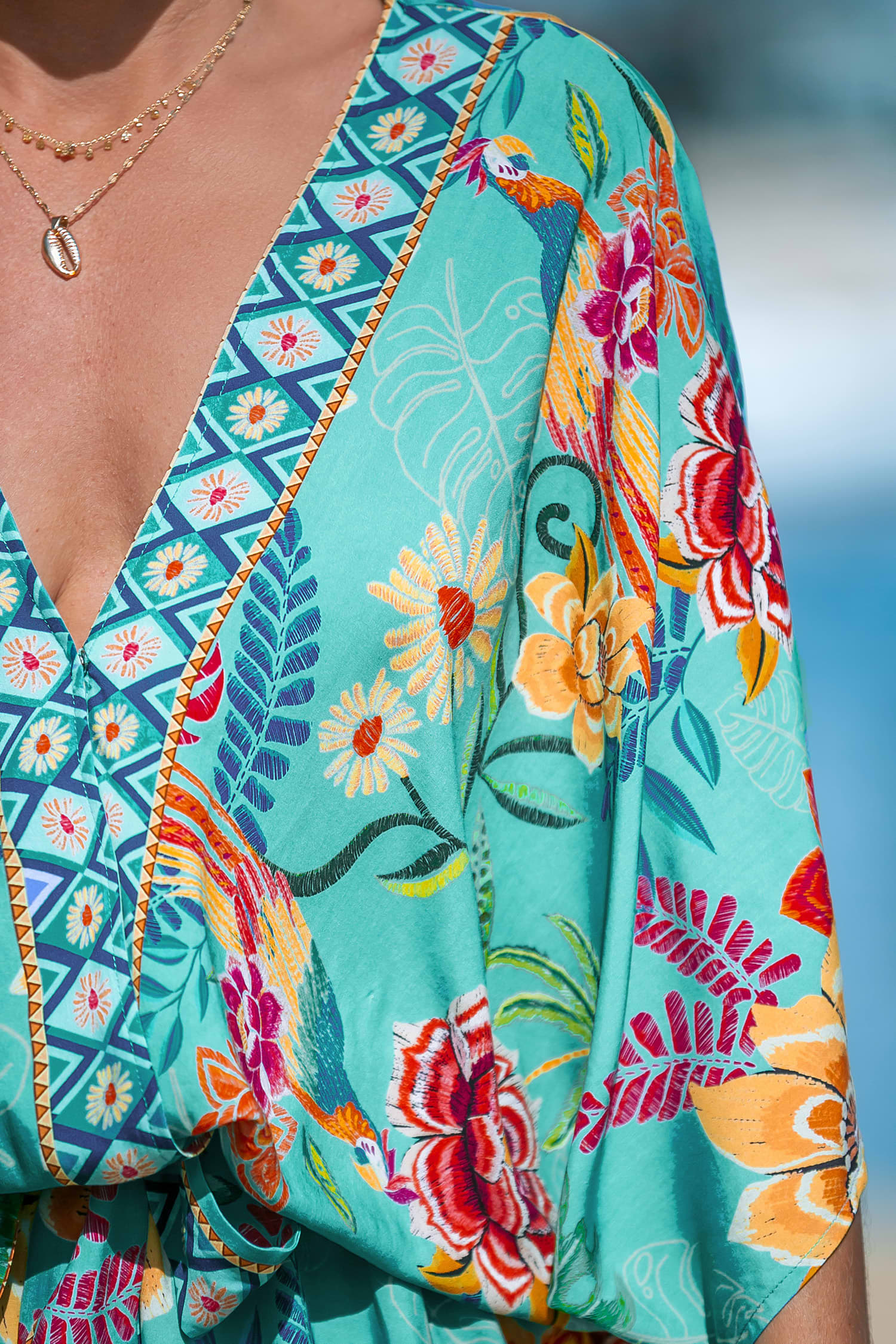Cheers! アクア SP Tropical Dolman Sleeve Casual Mini Dress