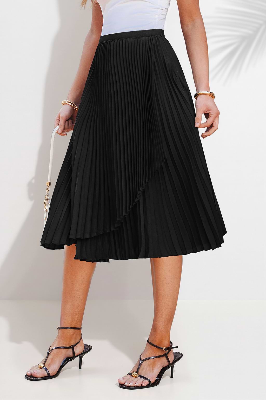 Satin Pleats Black Mini Skirt