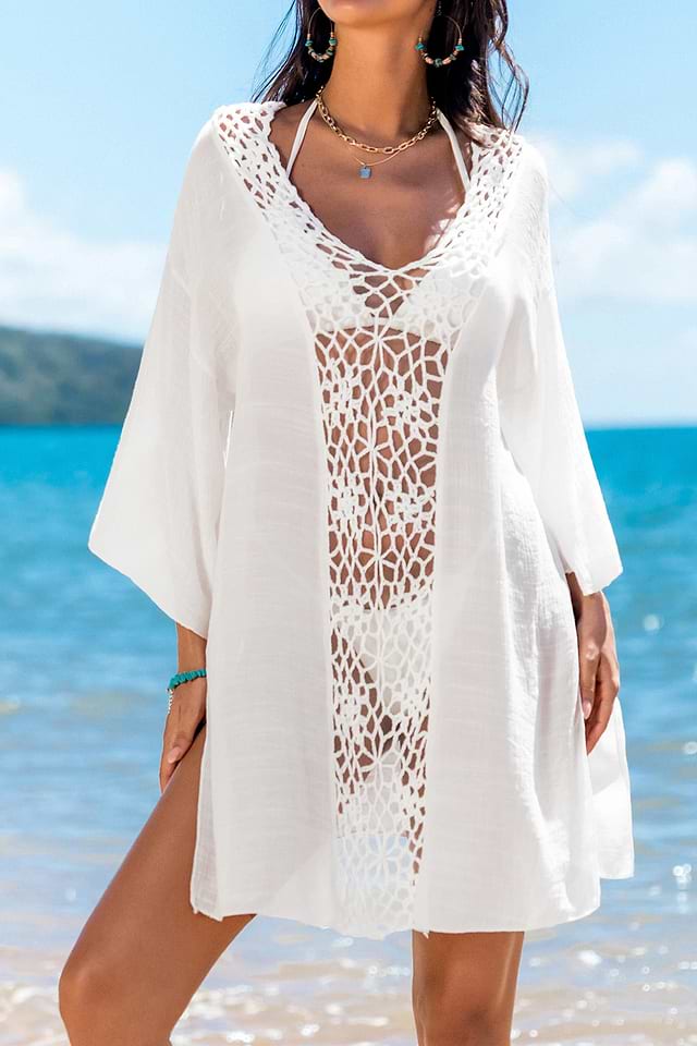 beach dresses sexy White Mini Dress with Ruffles and Spaghetti Straps for the Beach – Venus  Loves Neptune main image 0
