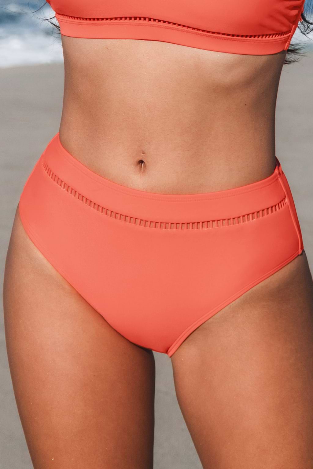 Ola de Verano Coral High-Rise Bikini Bottoms