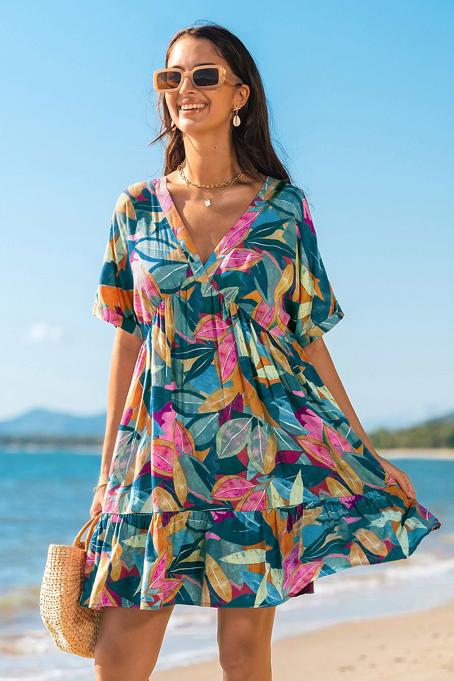 Robe Longue Robe Bain De Soleil Courte Robe Courte Florale Tissée