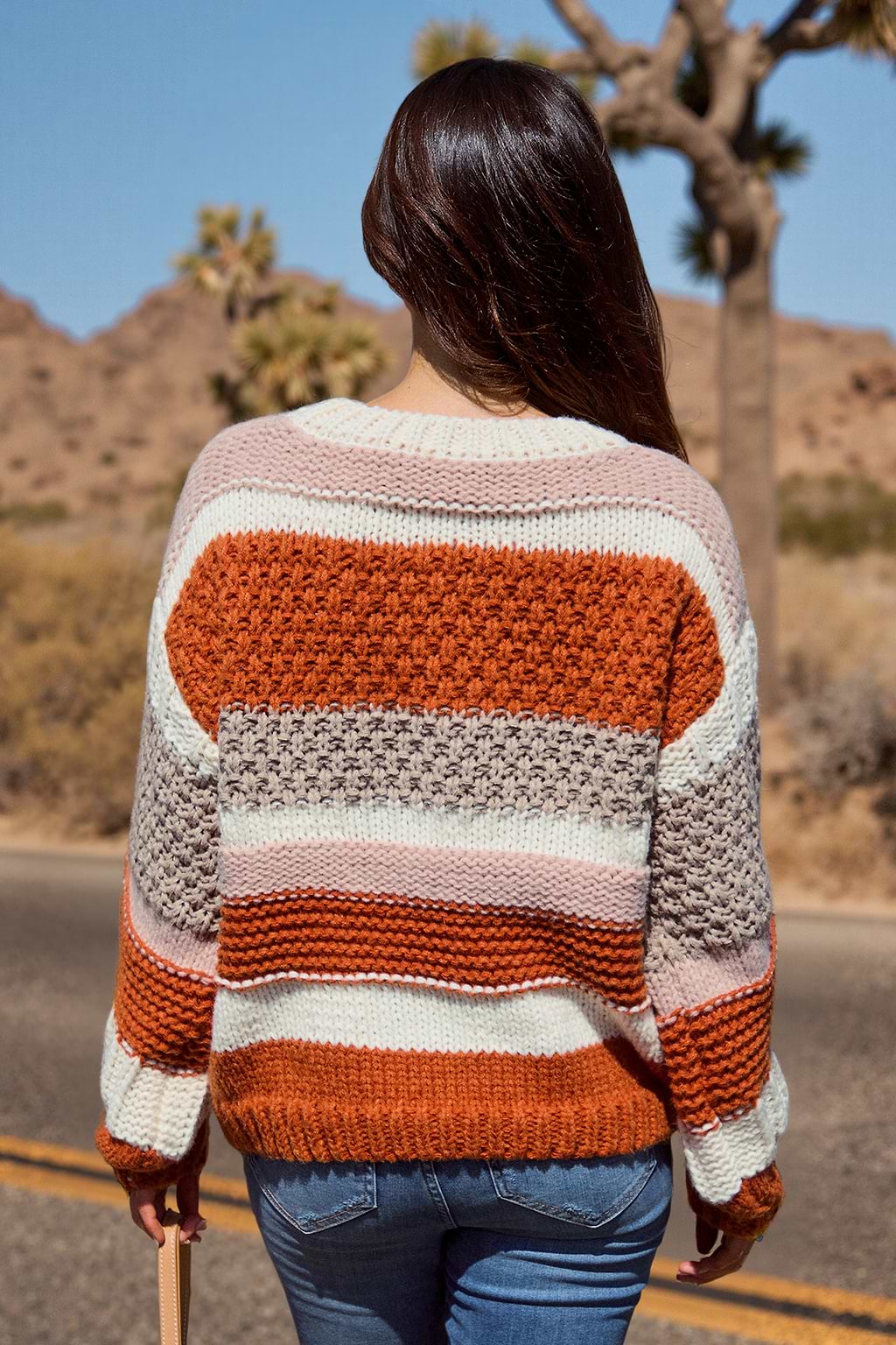 Striped Chunky Knit Long Sleeve Sweater