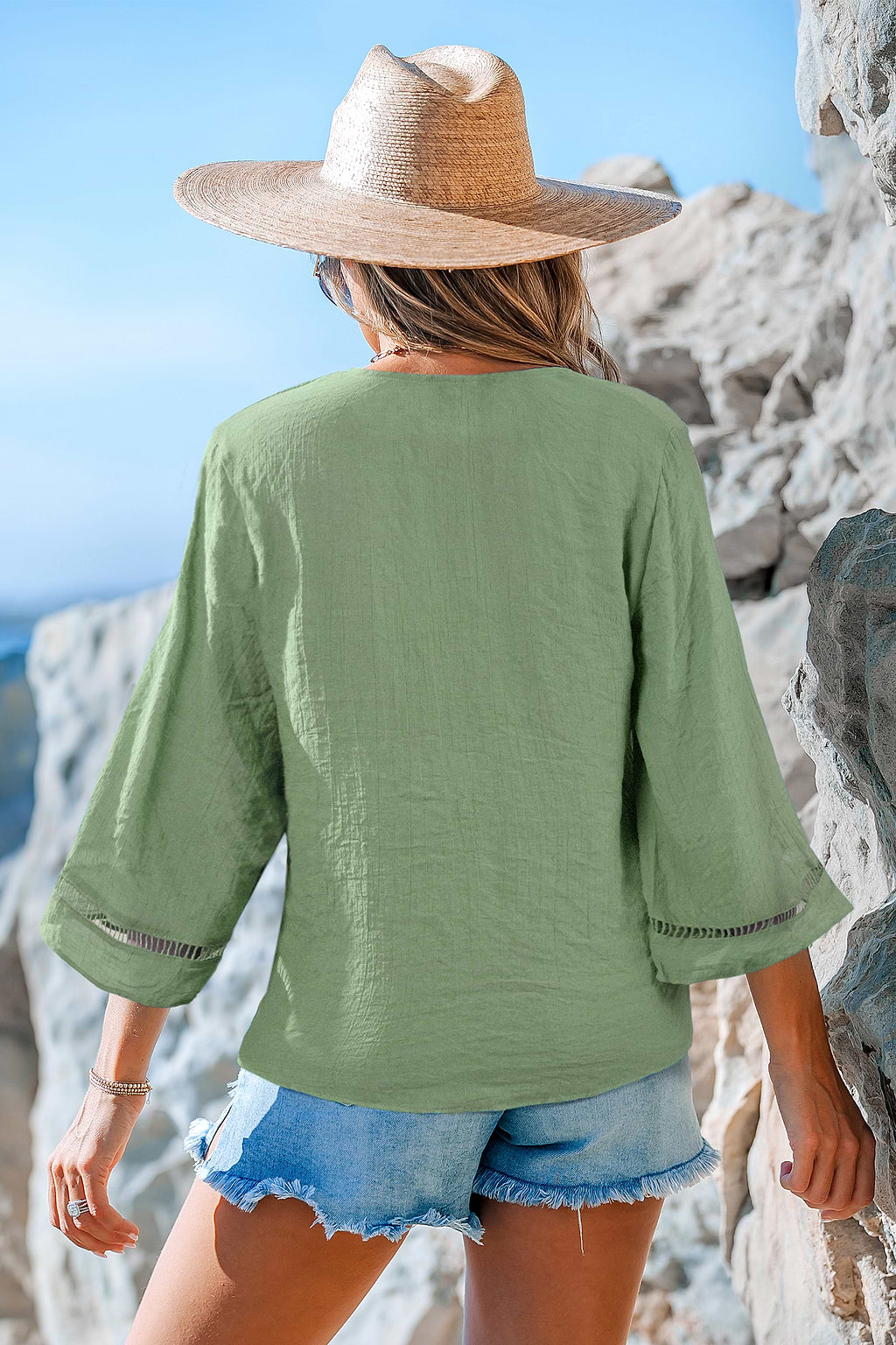 Aqua geknöpftes Strandtop mit Knopfleiste