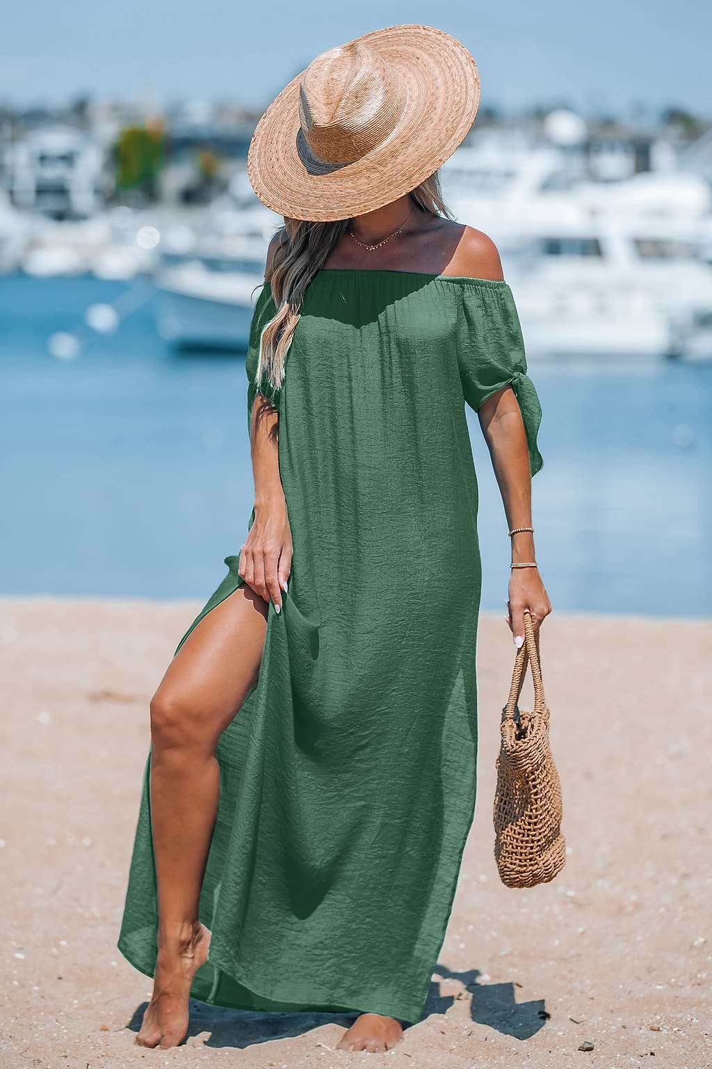 Coastal Drift Green Cover-Up Maxi Dress