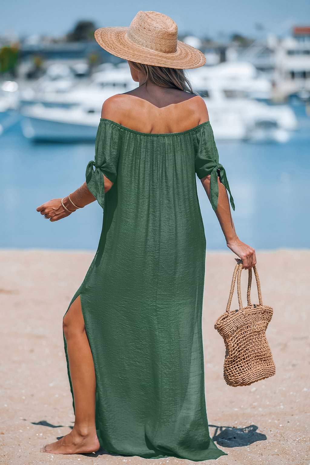 Coastal Drift Green Cover-Up Maxi Dress