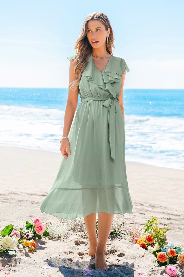 bodycon midi dress near me Cowl Neck Ruched Bodycon Midi Dress in Green - 6