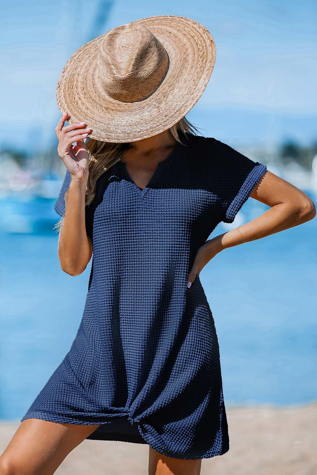 Easy Twist Blue Cover-Up Mini Dress