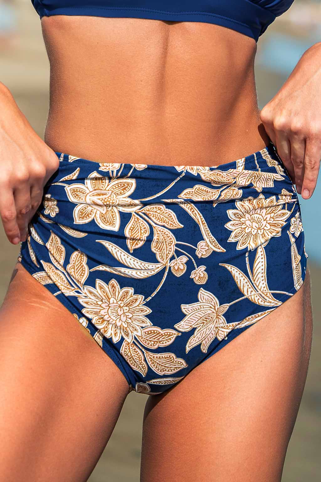 Blue Retro Floral Bikini Bottoms
