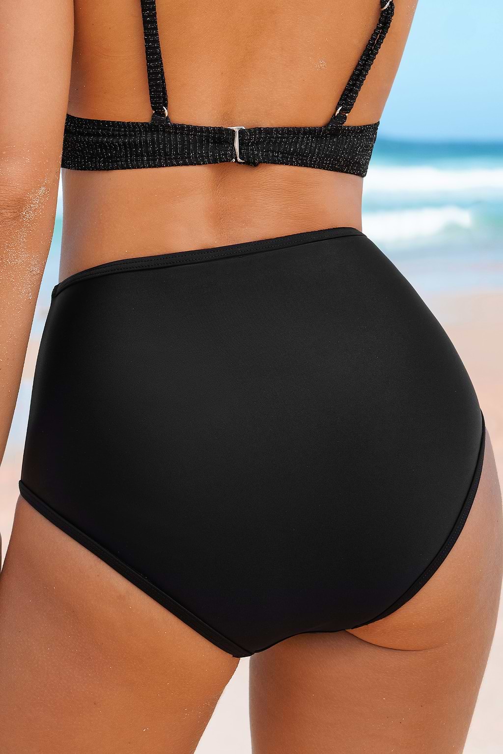 Cross Current Black Mesh High Waisted Bikini Bottom