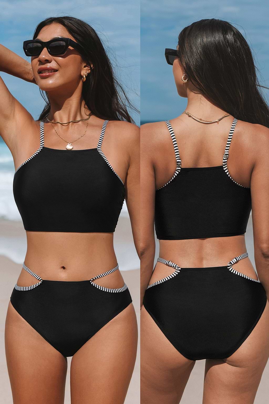 Sunny Stripes Black Bikini Set