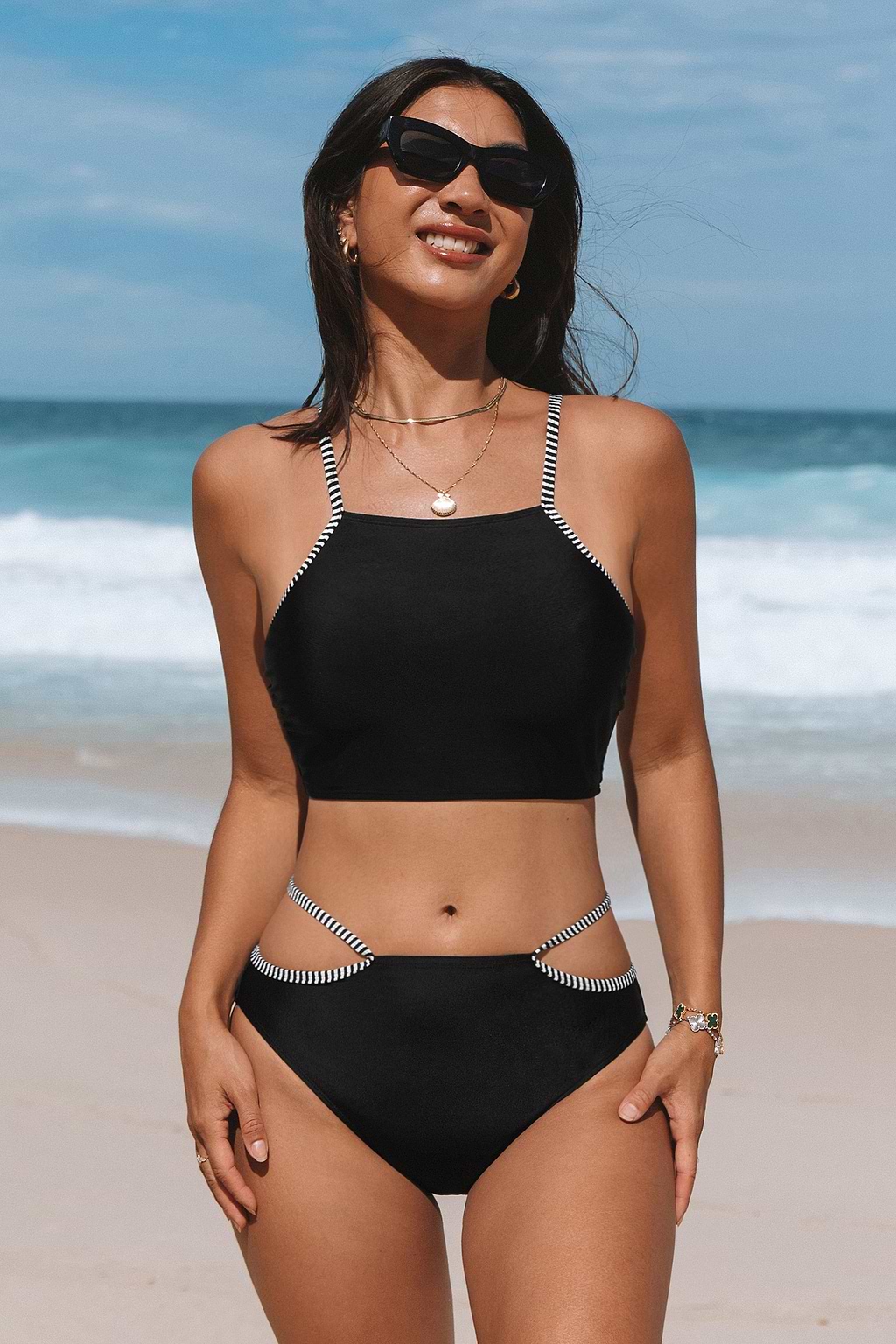 Sunny Stripes Black Bikini Set