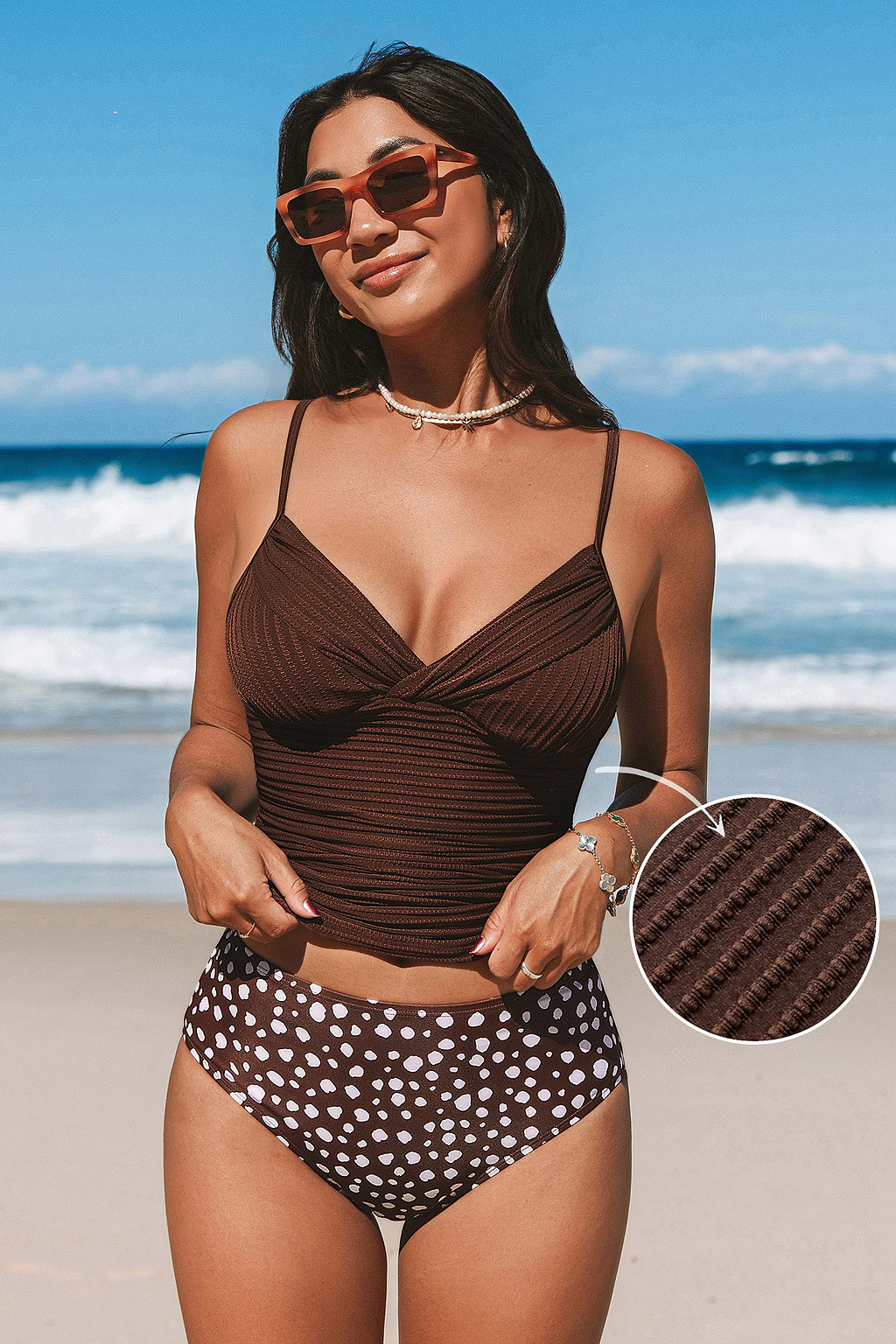 Brown Sugar Dot Tankini Set