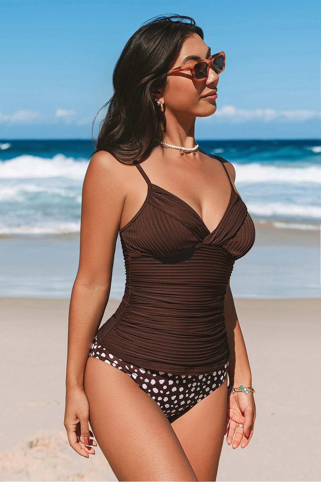 Brown Sugar Dot Tankini Set