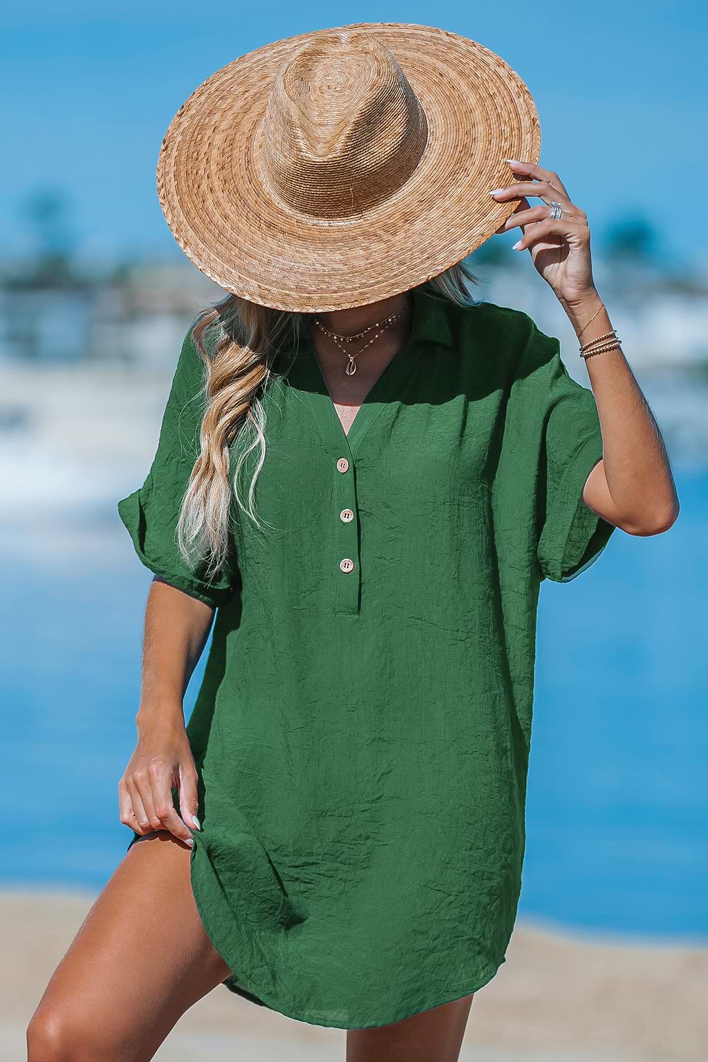 Nature's Glow Green Cover-Up Mini Dress