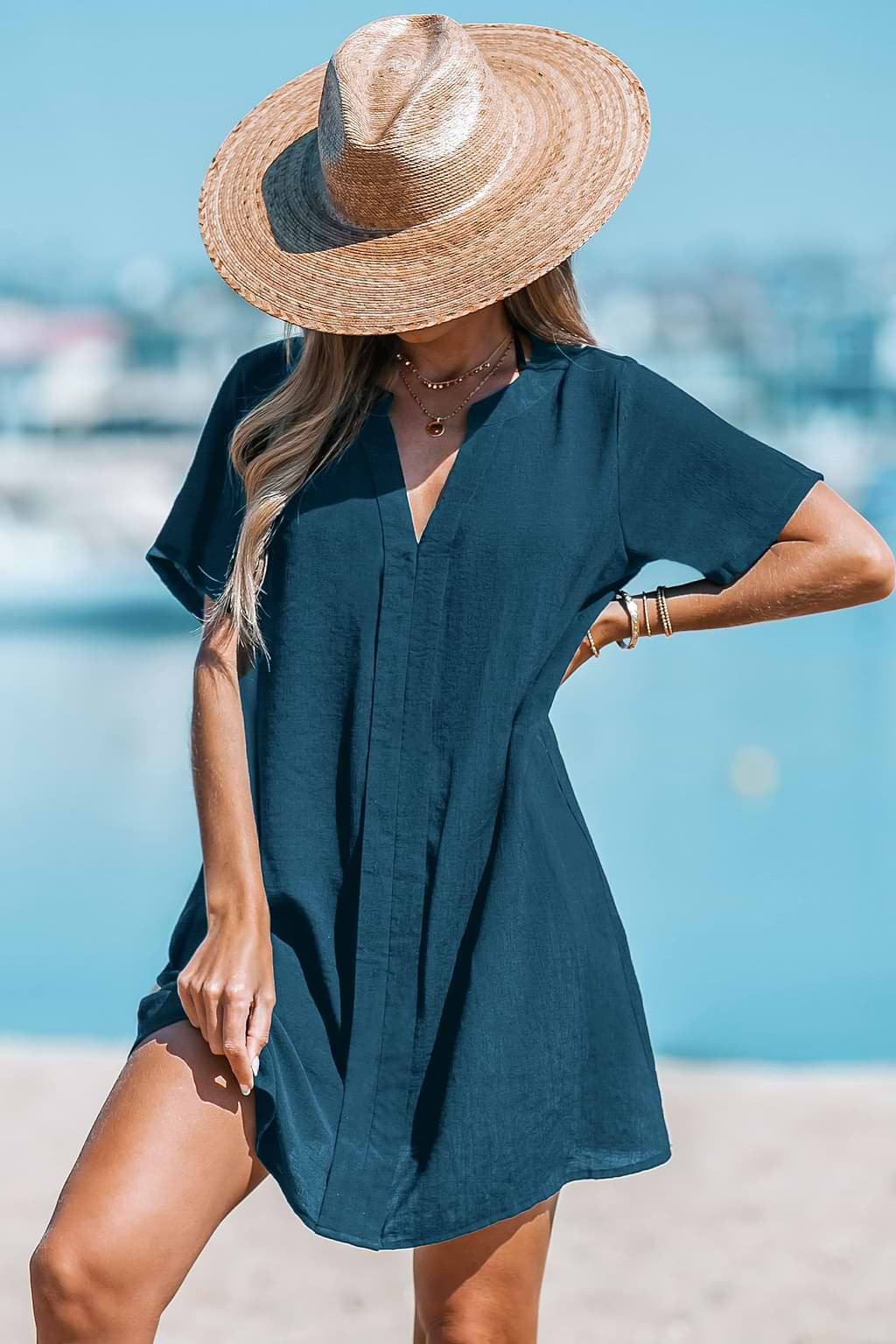 Beachside Chill Blue Cover-Up Mini Dress