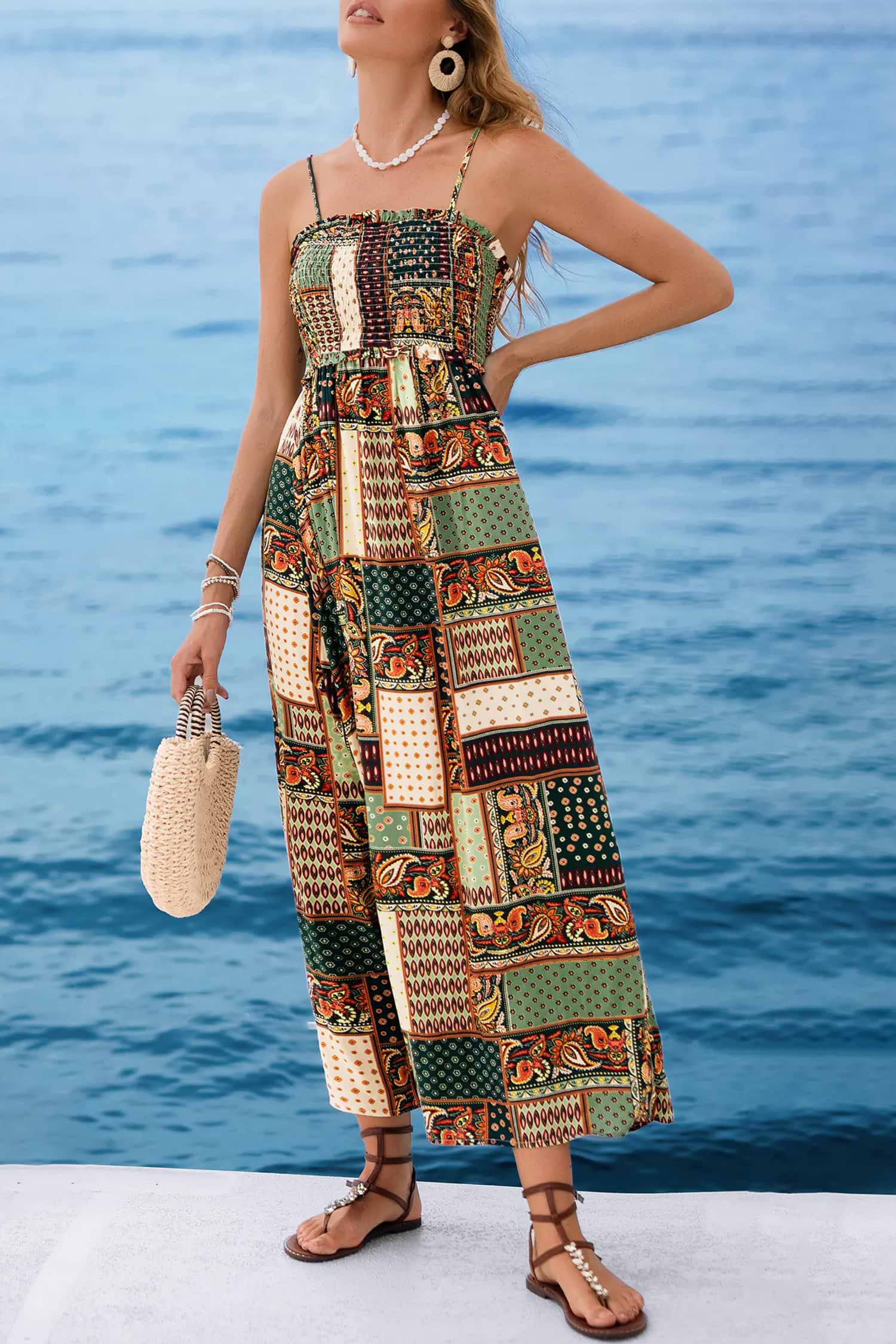 関税送料込【CUPSHE】Floral Print Knotted V-Neck マキシドレス Floral Print Knotted V-Neck Maxi Dress