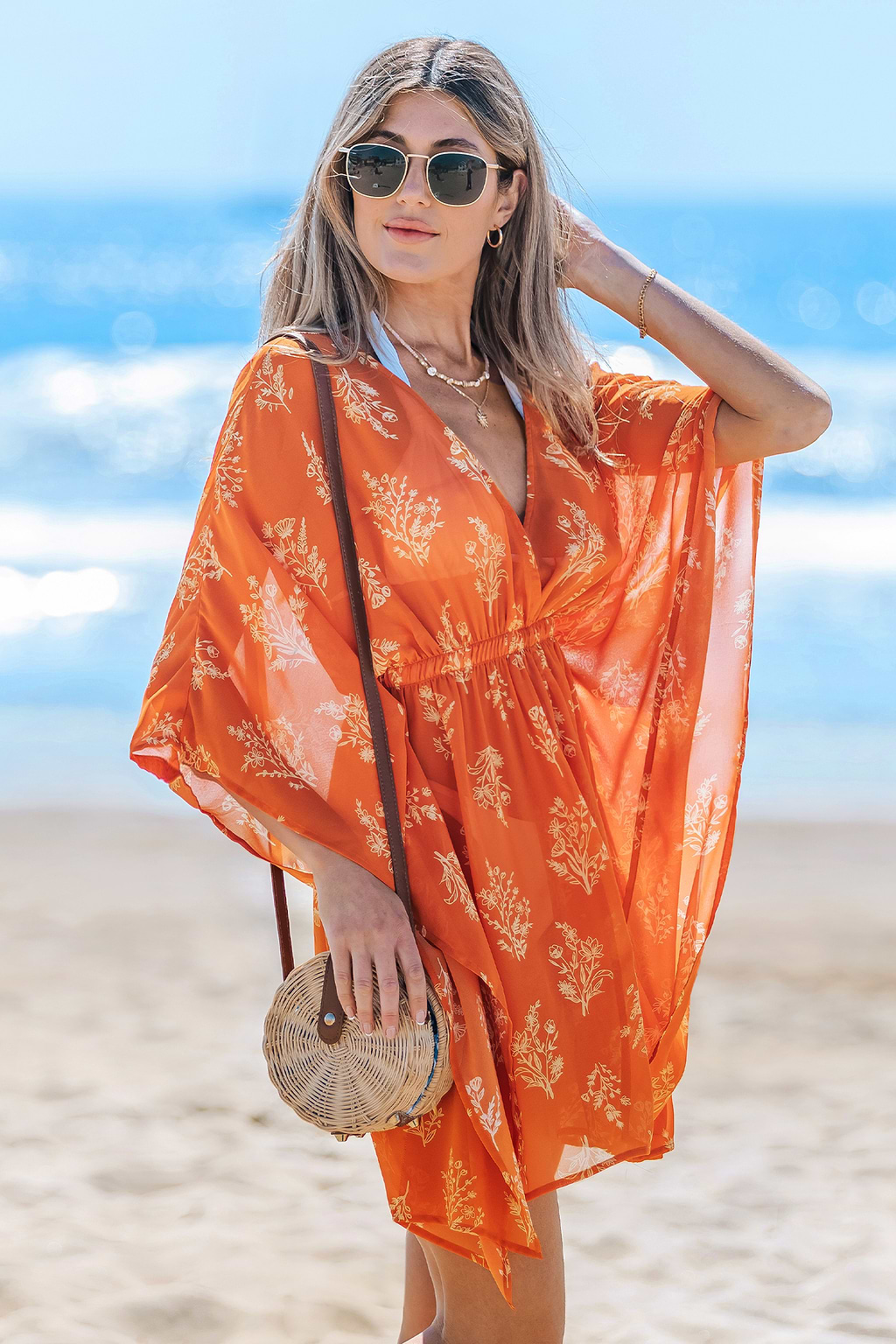 Desert Bloom Floral Cover-Up Mini Dress