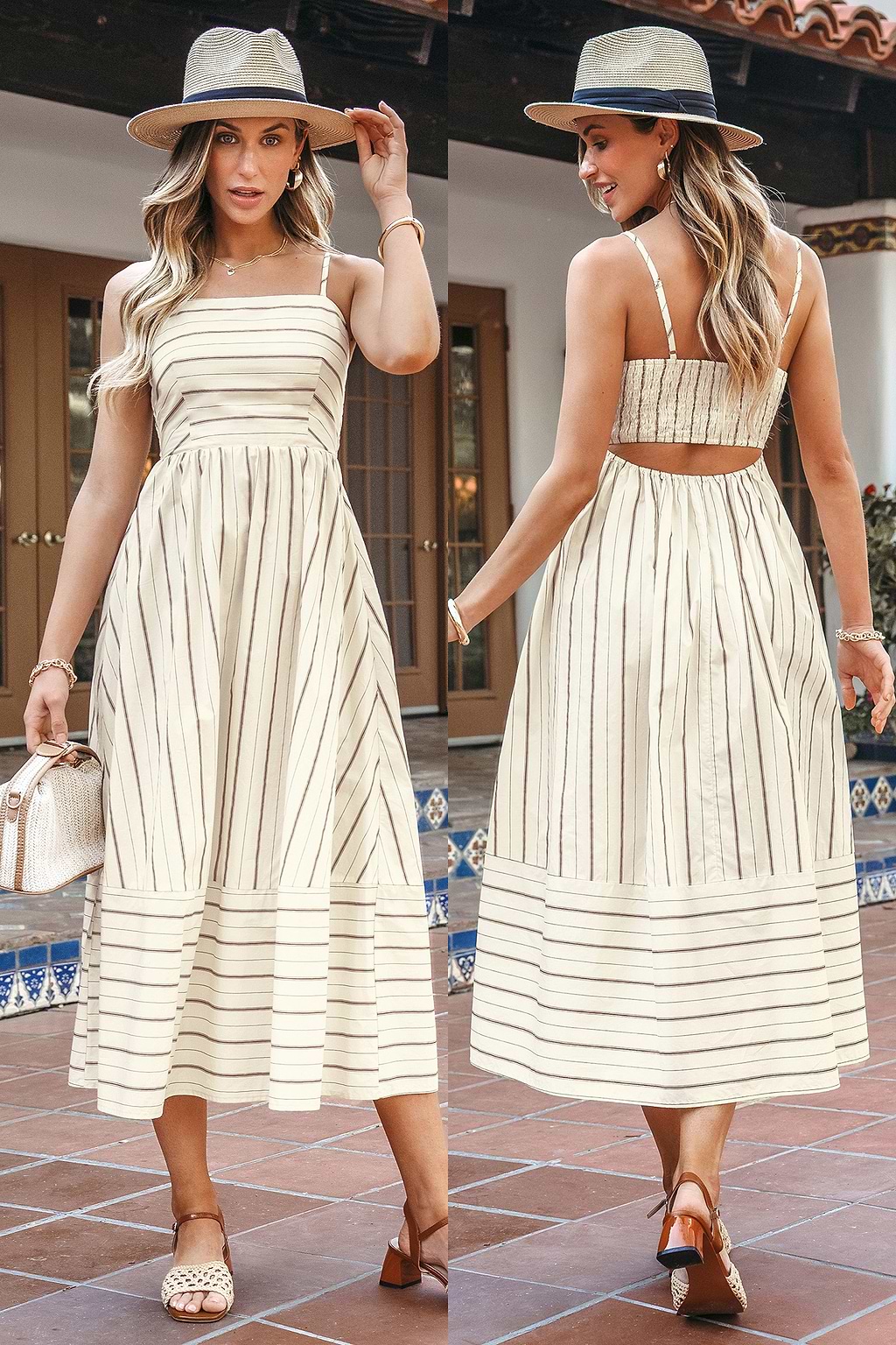 Vestido largo de rayas con brillo Honeydew