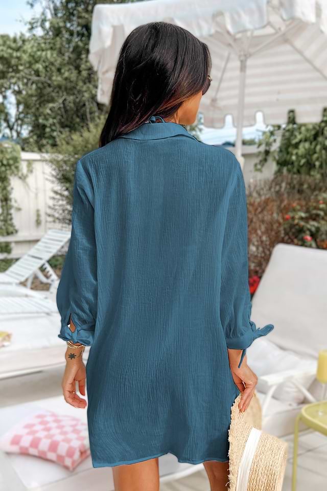 Rain Check Blue Cover-Up Mini Dress Rain Check Blue Cover-Up Mini Dress