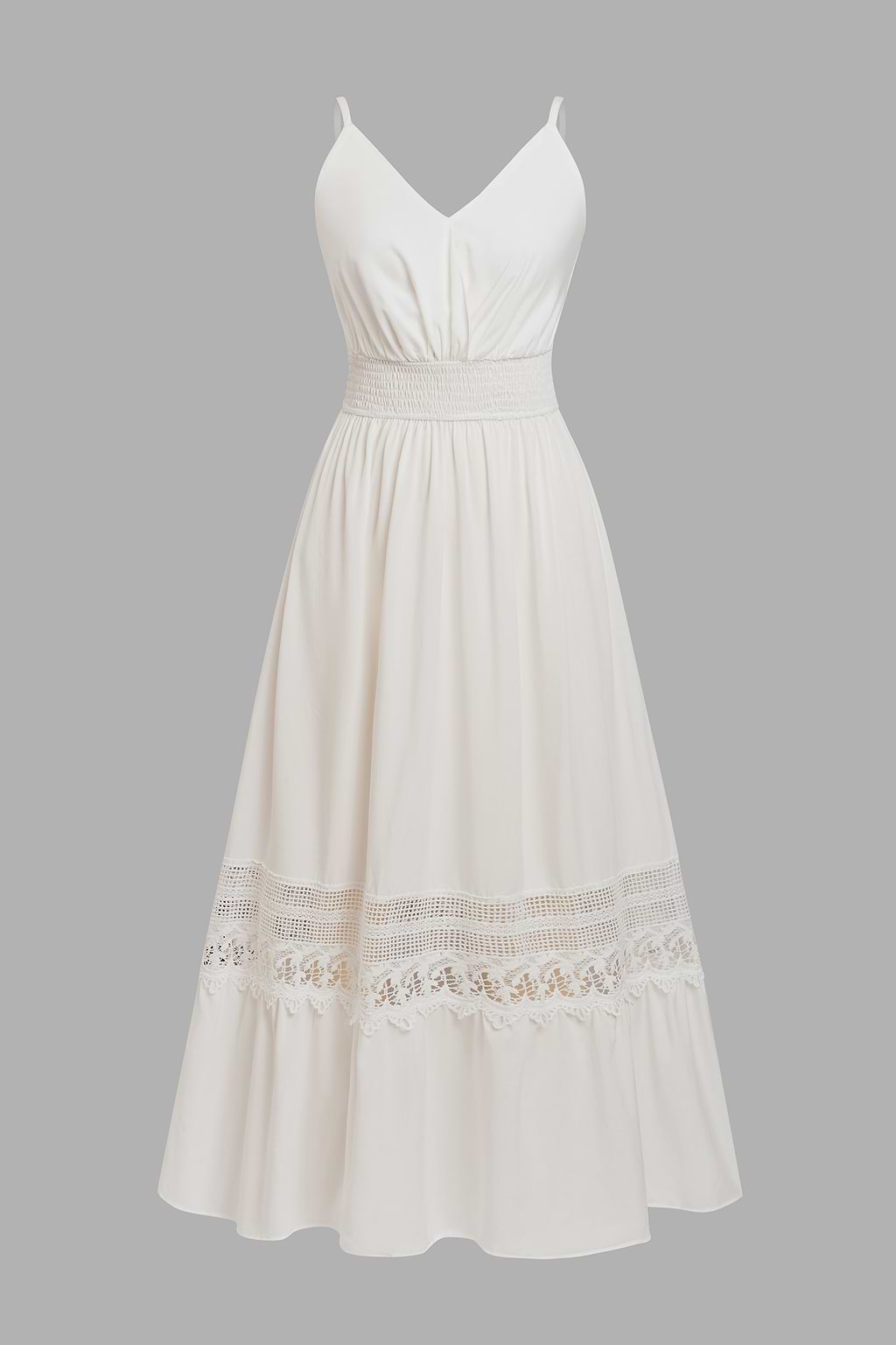 Lace-Trim Cami Straps White Maxi Dress