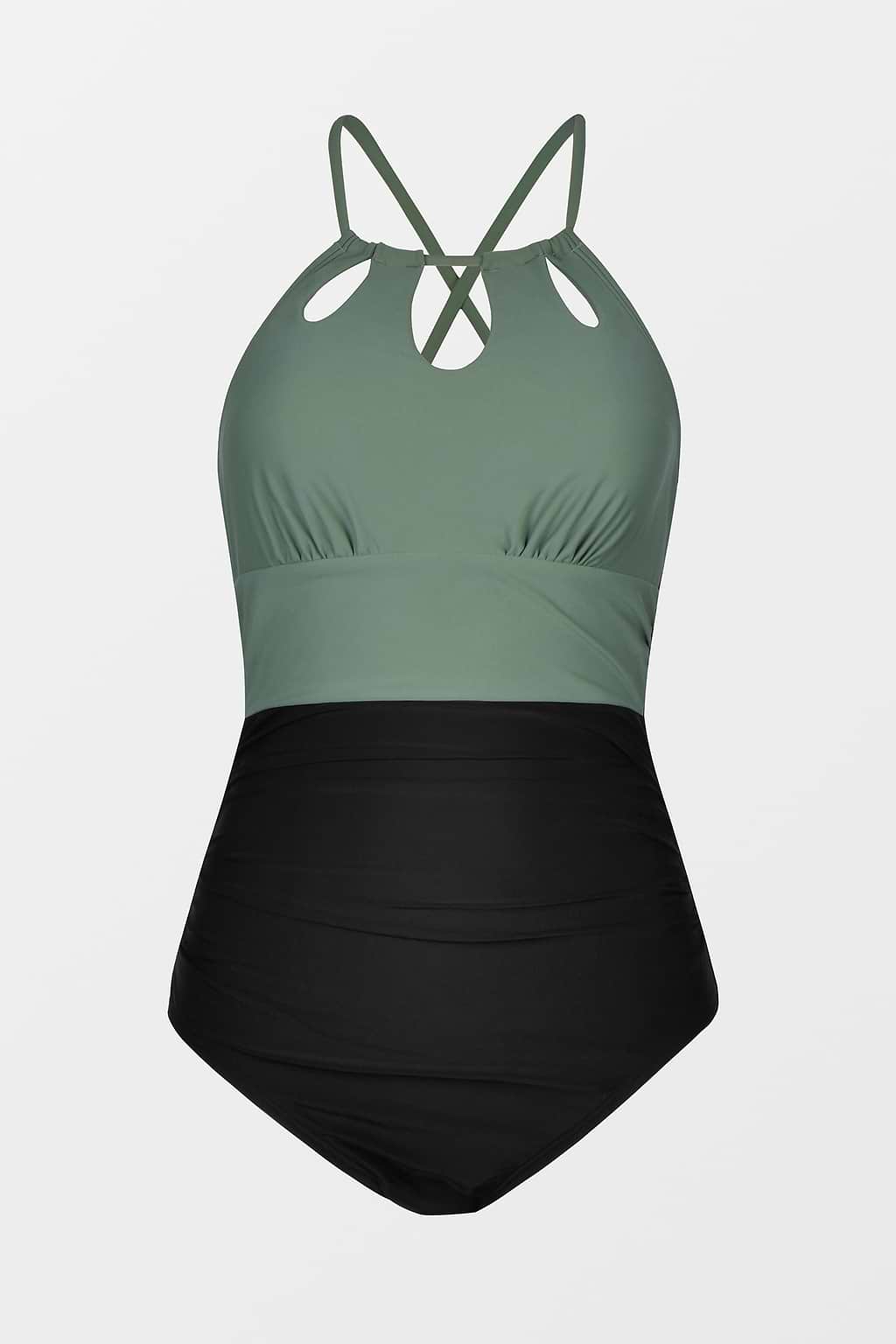 Colorblock Keyhole Tunnelled One Piece Swimsuit