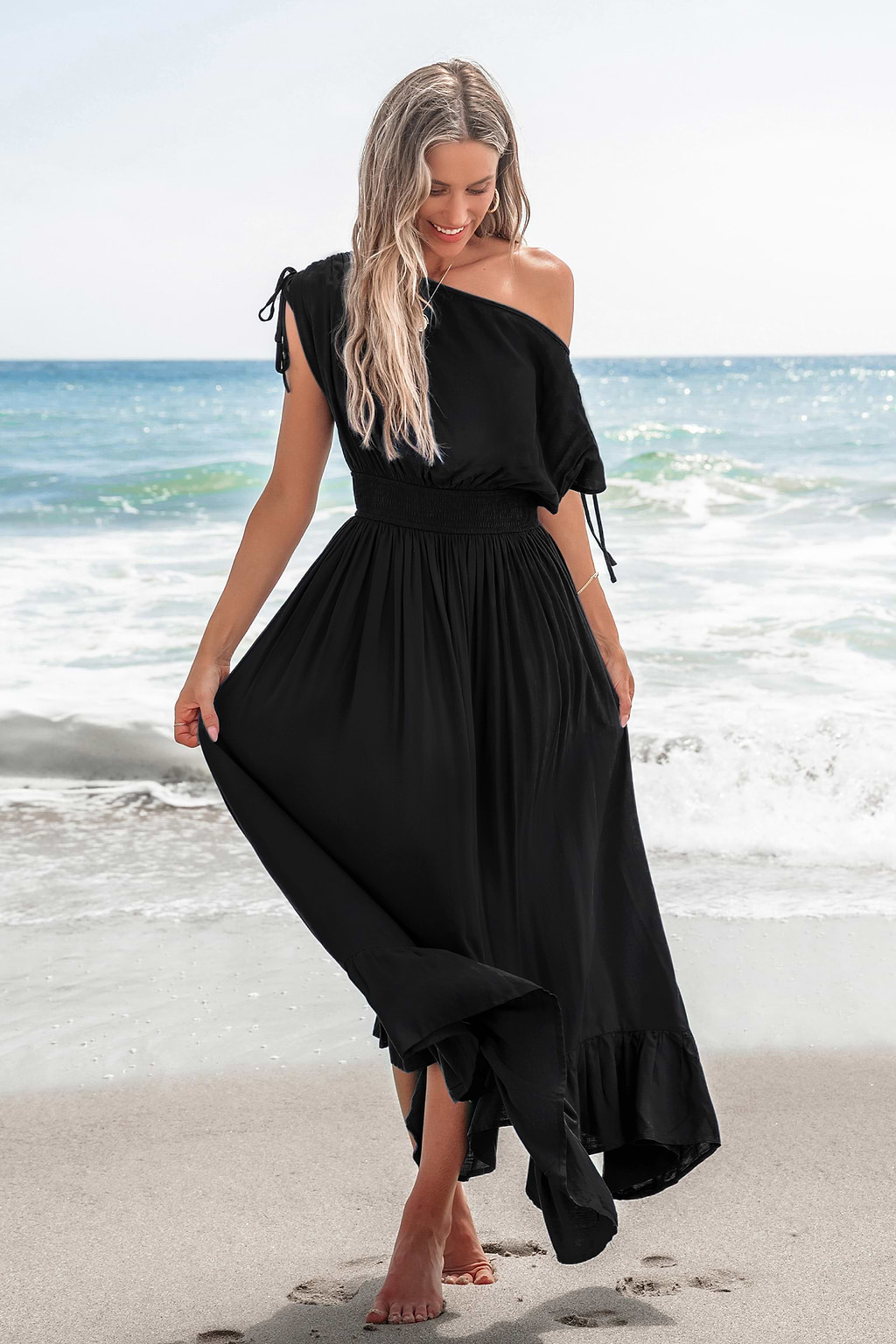 Gentle Sunset Black Maxi Dress