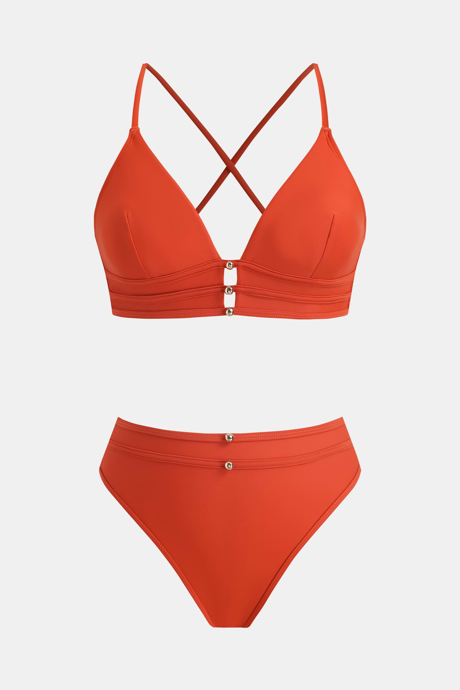 送関込【CUPSHE】 リップスティック オレンジ ビキニセット Orange Flounce Bikini Top & Standard Bottoms Set