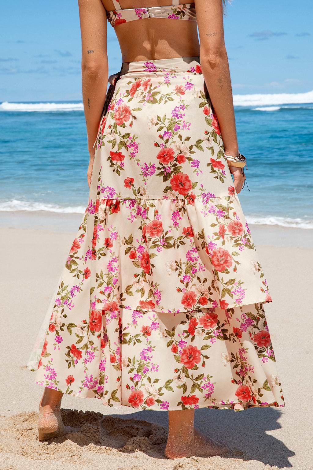 Pink Blumiger Strandsarong mit Bindegürtel
