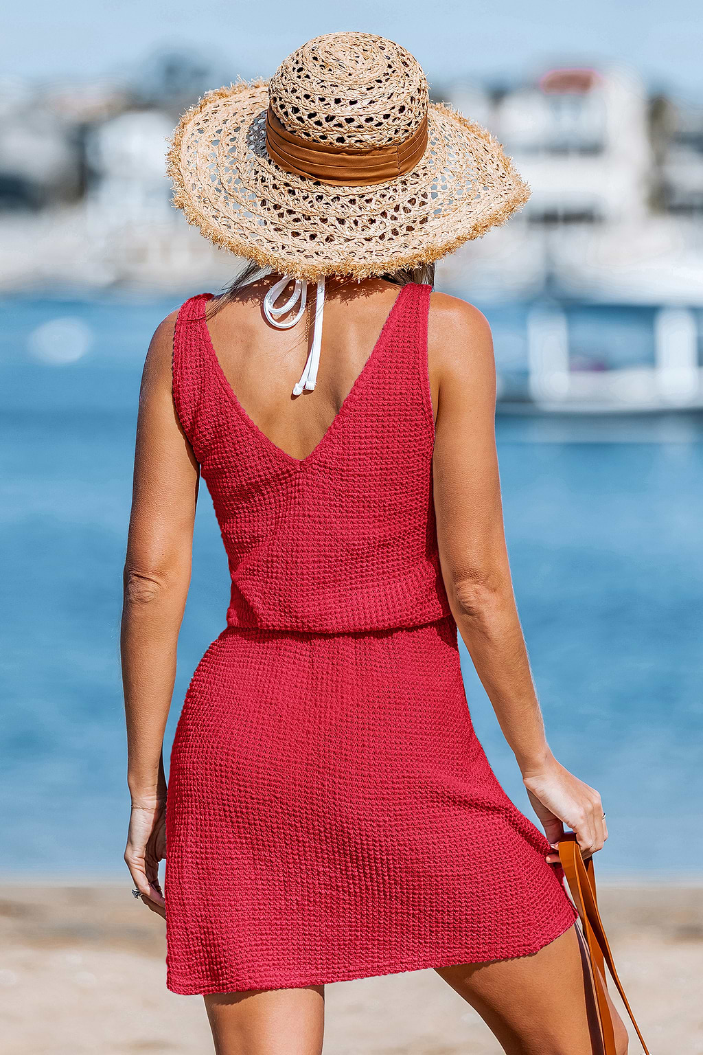 Robe cover up courte rouge col V sans manches