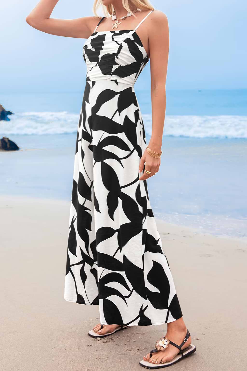 Combinaison à imprimé abstrait col carré