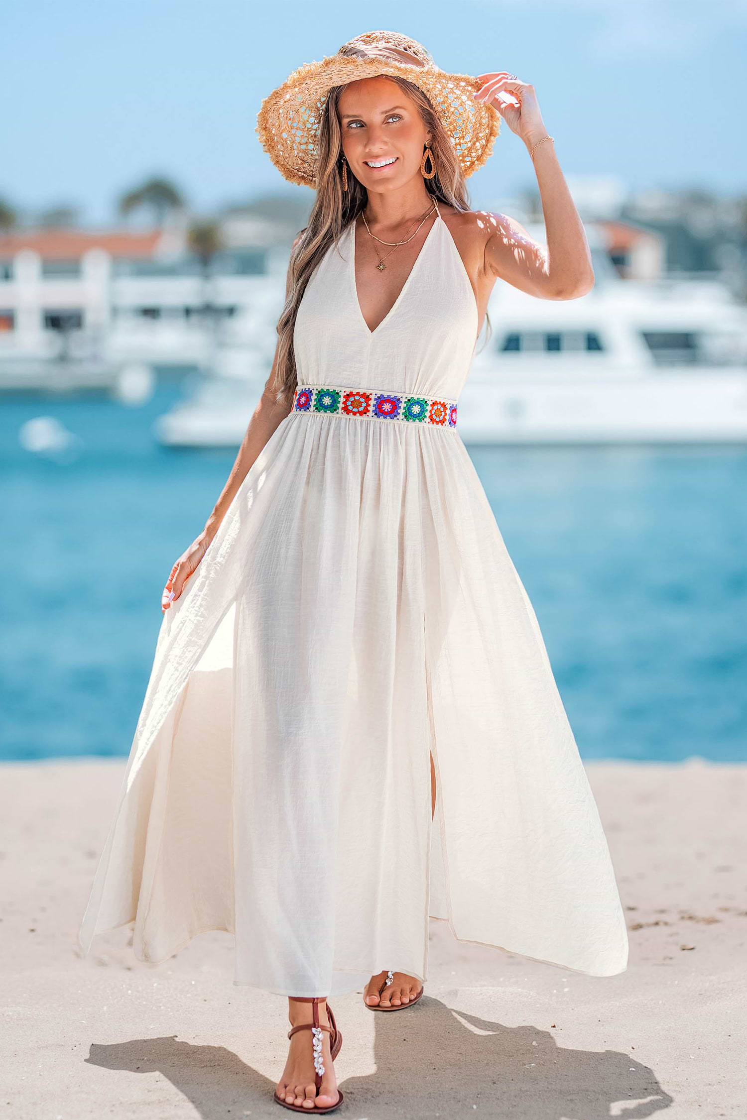 Crotchet Cutout Maxi Slip Cover-Up