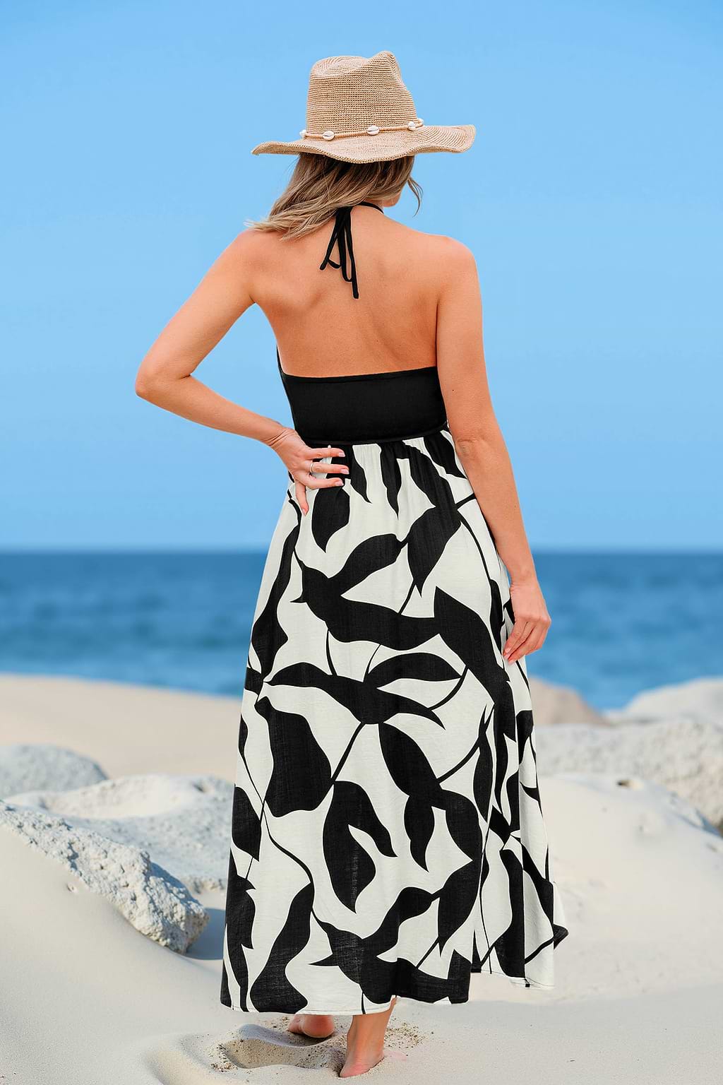 Robe tropicale longue col cœur