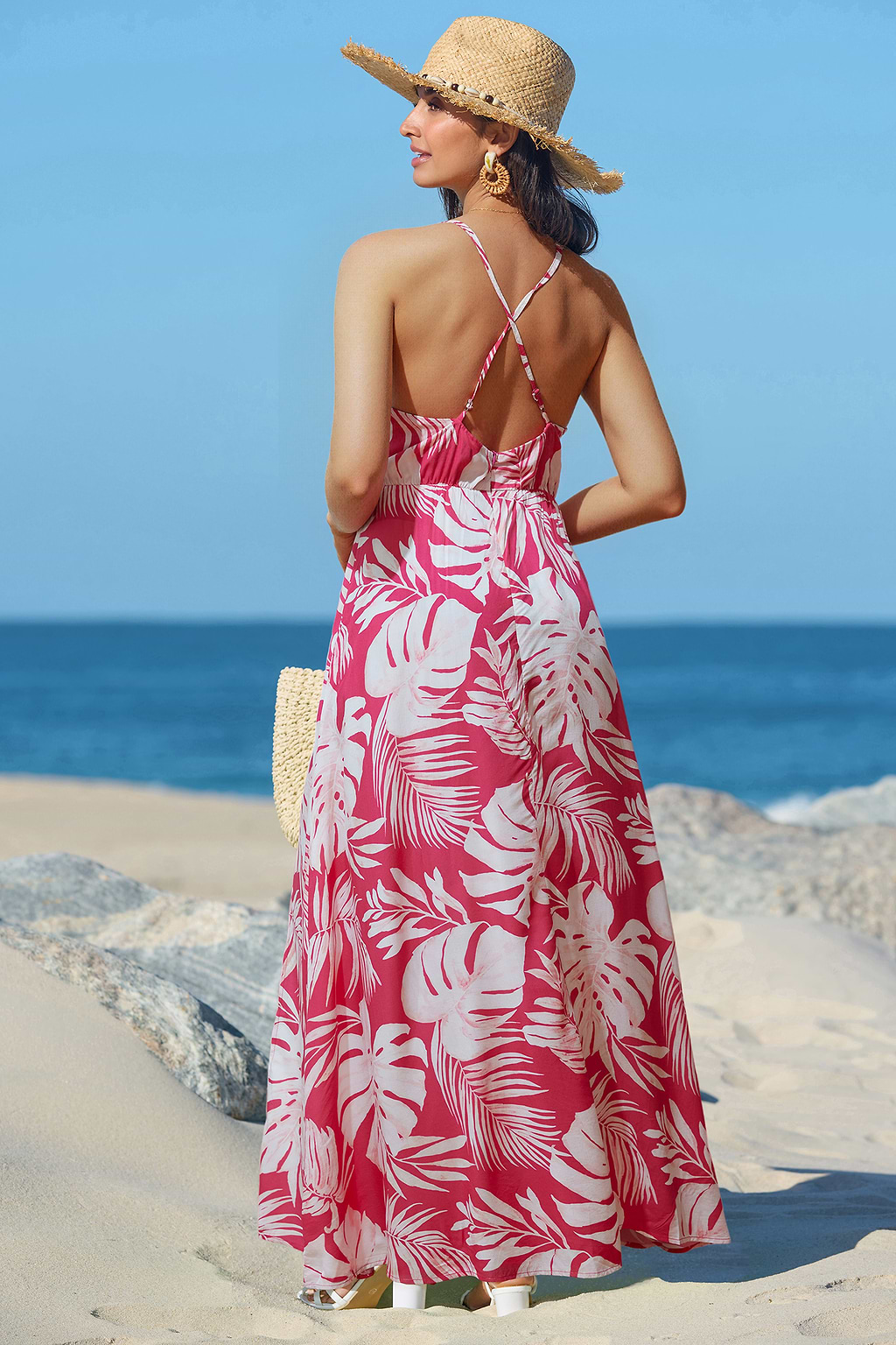 Pink Ärmelloses Tiefer Ausschnitt Maxikleid