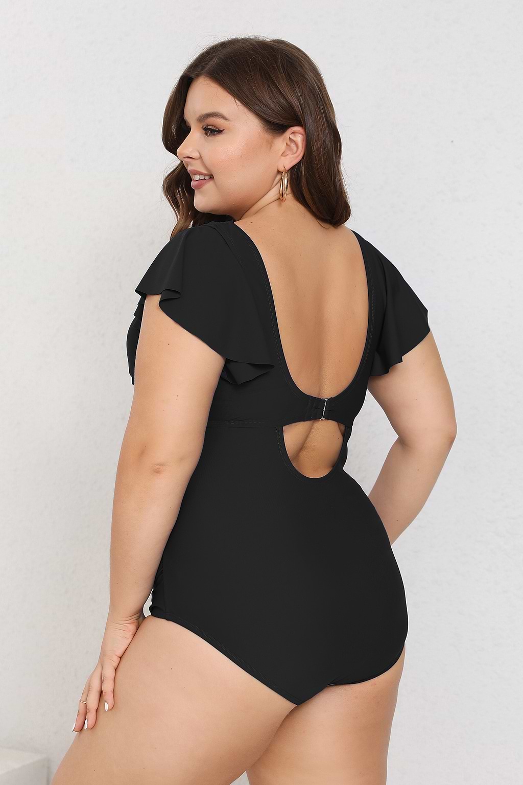 Langer Torso Badeanzug mit Flatterärmeln