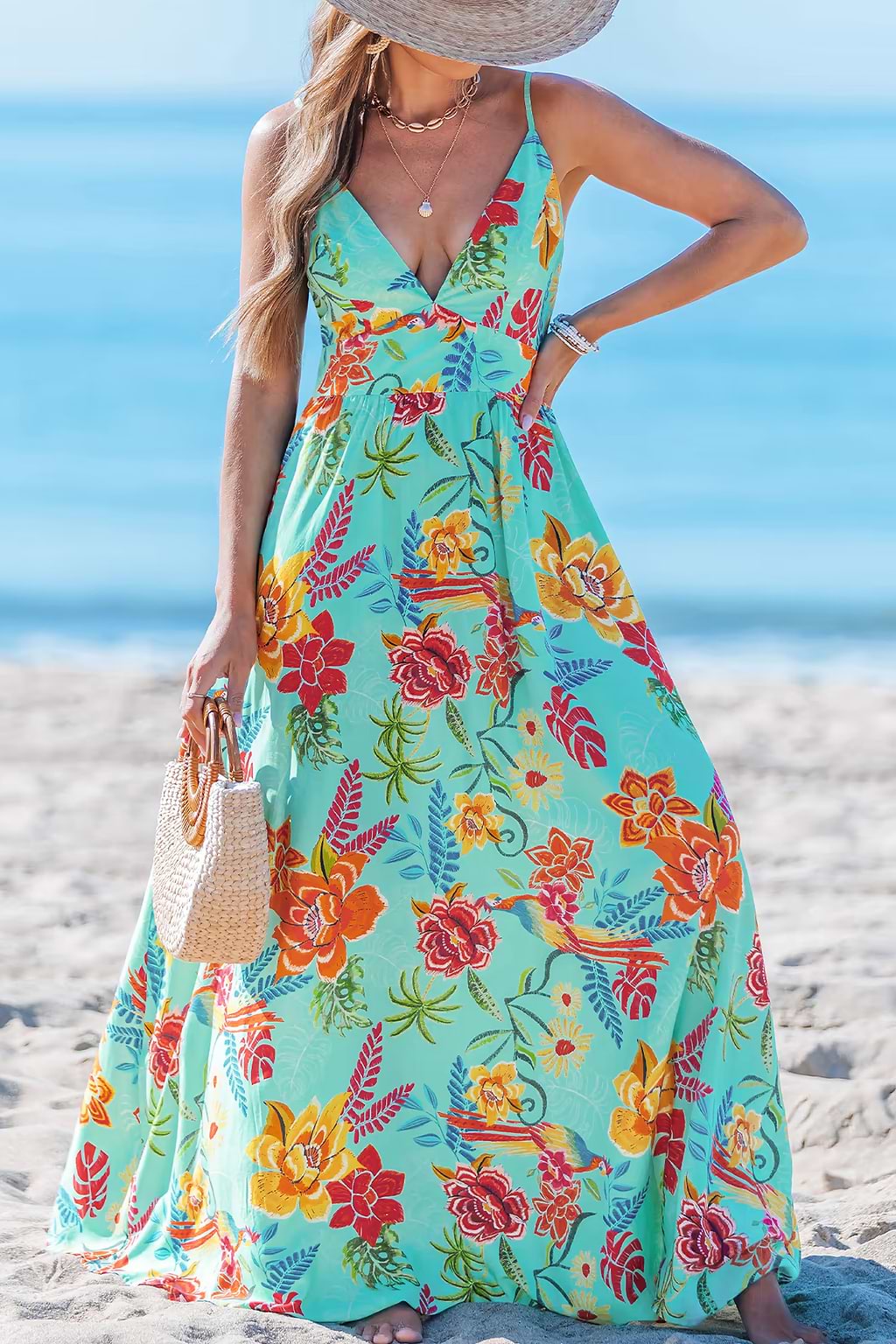 Abito lungo floreale con fascino tropicale