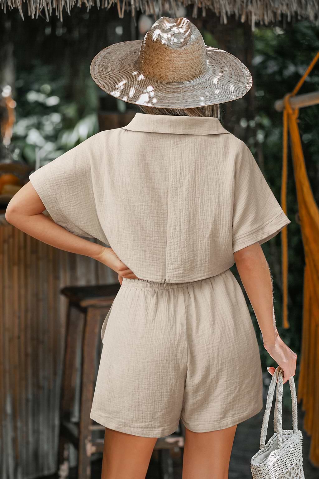 Drawstring Plunging V-Neck Romper