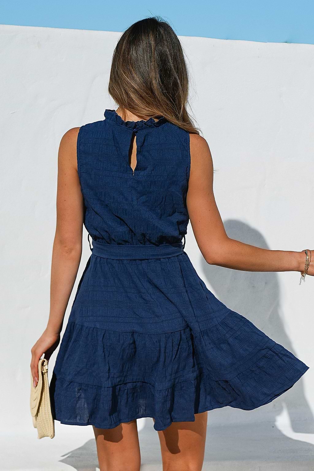 Crisp Silhouette Blue Mini Dress