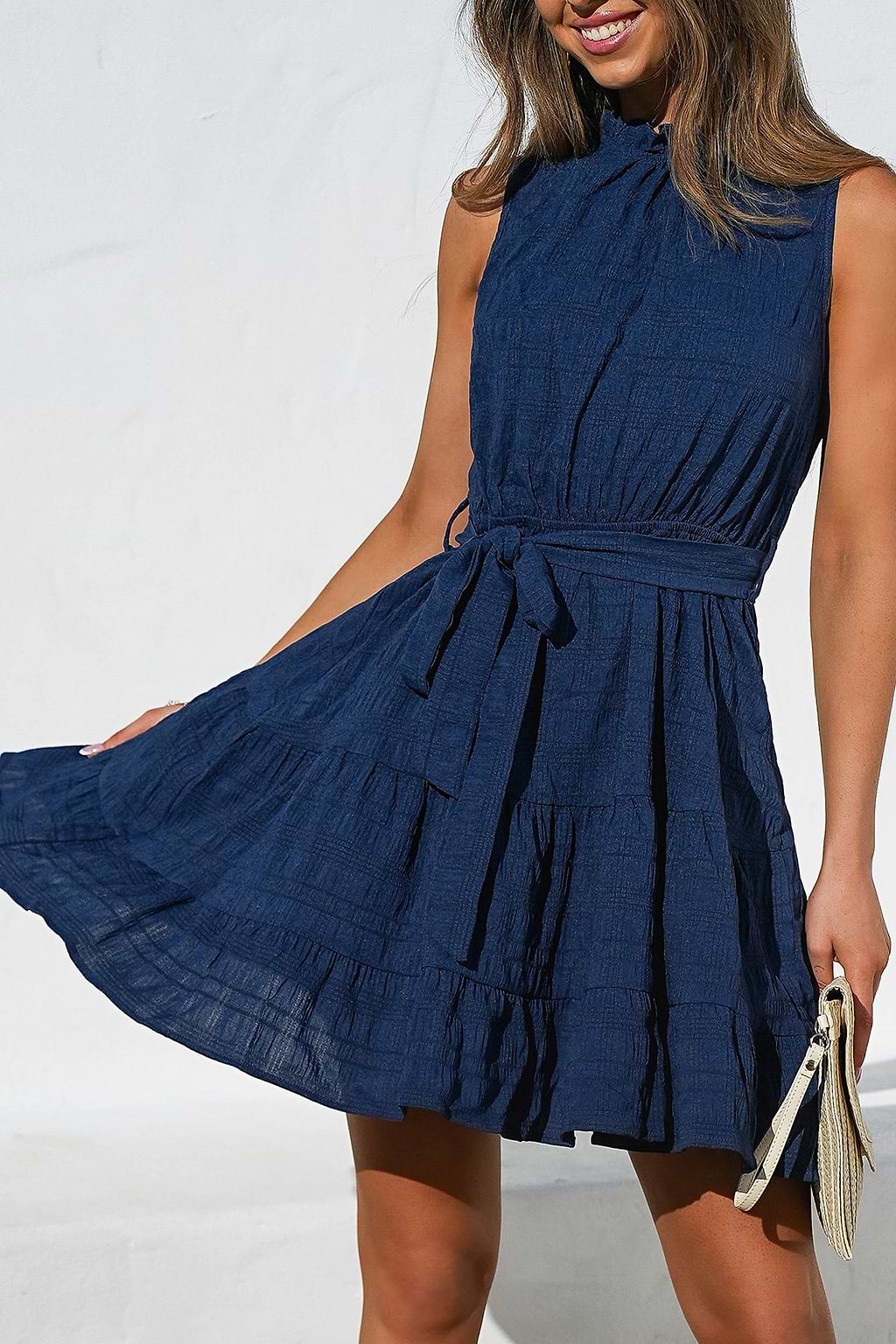 Crisp Silhouette Blue Mini Dress