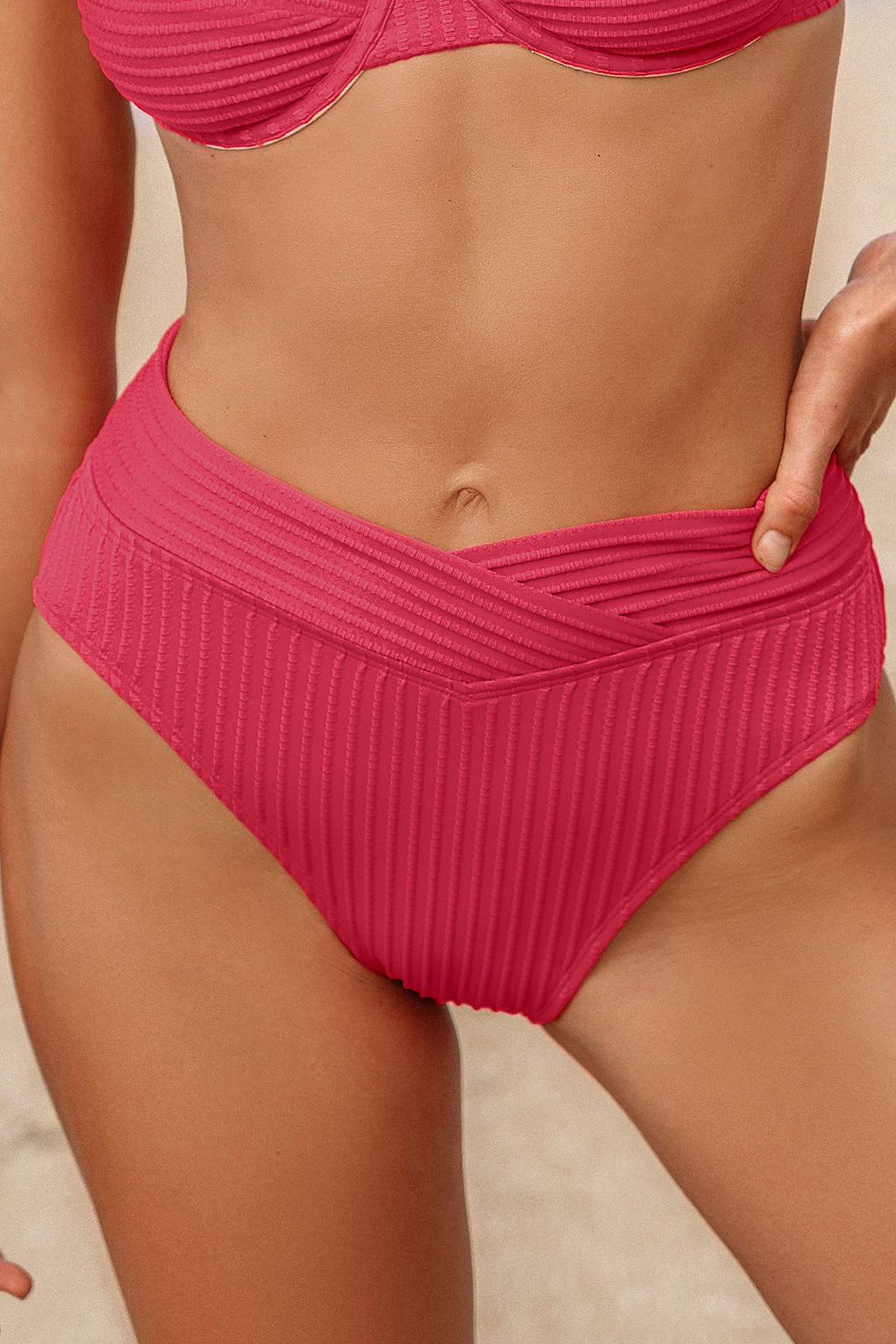 Wine Rib High-Rise Bikini Bottoms