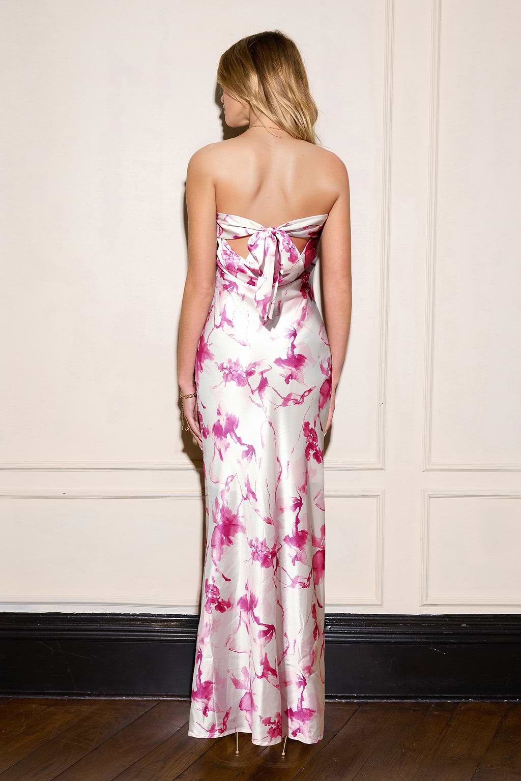 Glanzende maxi-jurk met bloemenprint