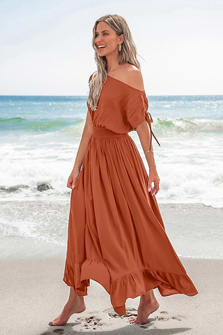 Maxi Jurk Jurk Oranje Bruin Amber Hour Bruine Maxi-jurk-Cupshe EU
