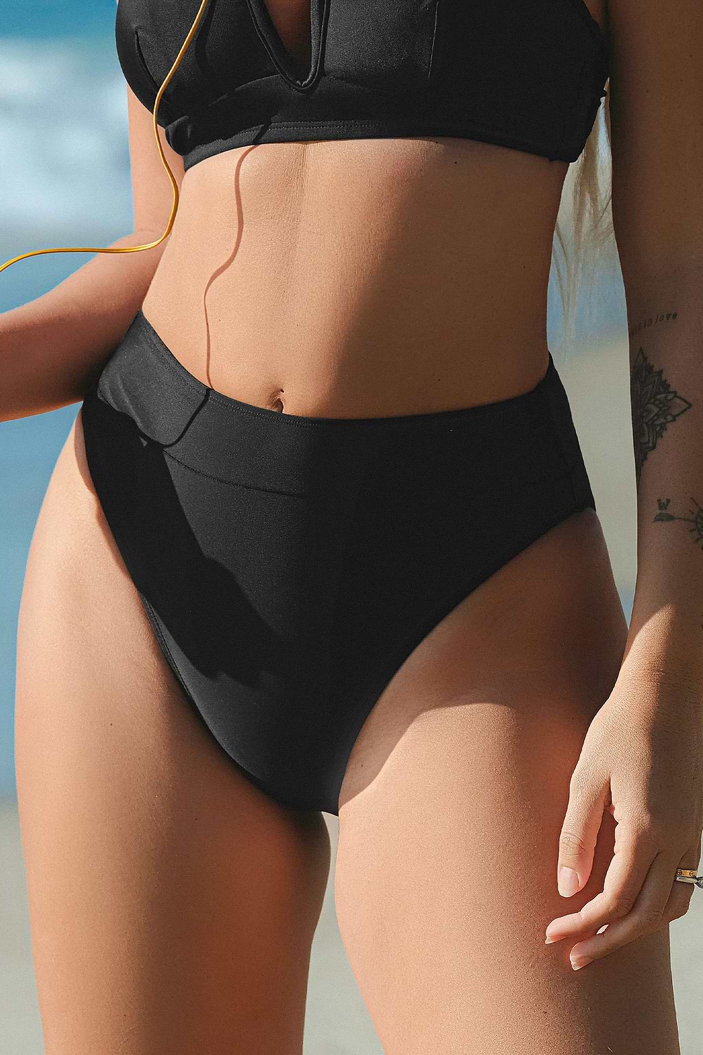Black High-Rise Banded Bikini Bottoms