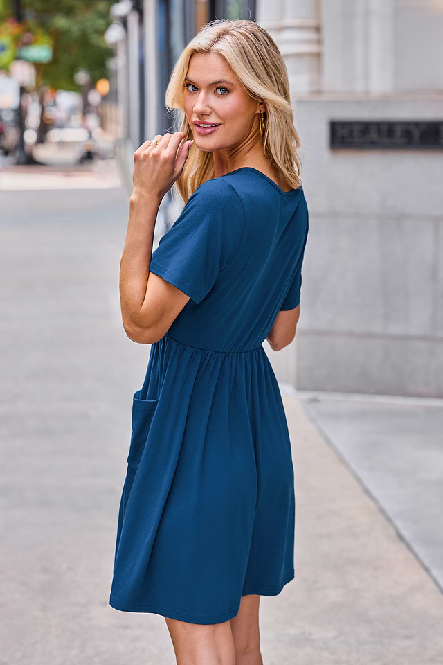 Robe Courte Bleu Et Marron - Taille 36 (S/T1) - Style Trapèze - Occasion Très Bon état
